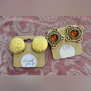 Gold-Tone Ornate Amber Cabochon Drop Earrings — Women’s Jewelry